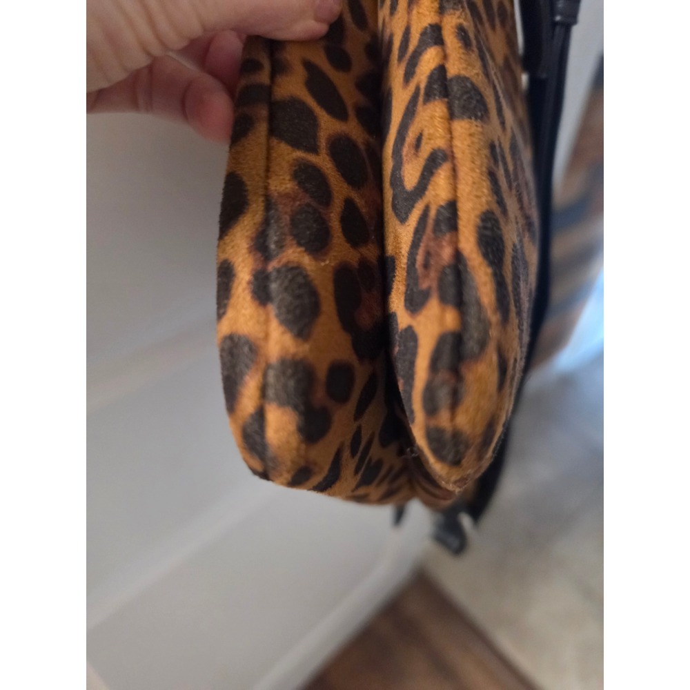 Tahari Leopard Print Crossbody Bag Brown Animal Print Faux Suede Small Messenger - Picture 7 of 8
